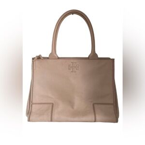Tory Burch Ella Beige Leather and Canvas Tote